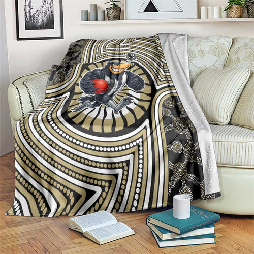 Collingwood Football Club Blanket Indigenous Monochrome Dot Art Mascot Style