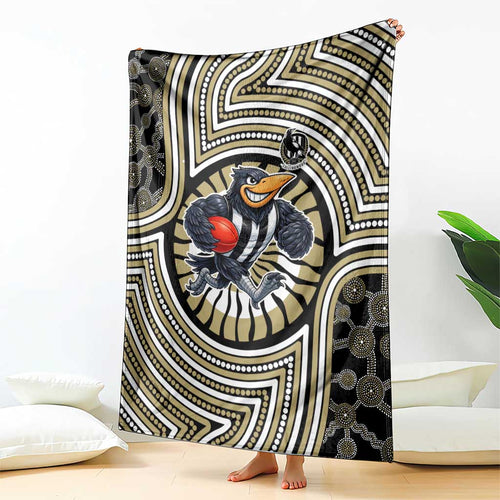 Collingwood Football Club Blanket Indigenous Monochrome Dot Art Mascot Style