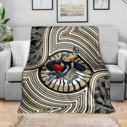 Collingwood Football Club Blanket Indigenous Monochrome Dot Art Mascot Style