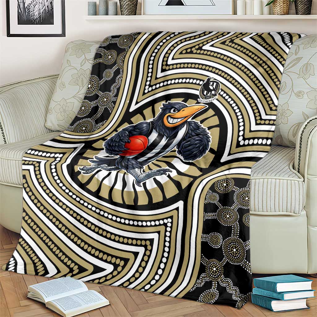 Collingwood Football Club Blanket Indigenous Monochrome Dot Art Mascot Style