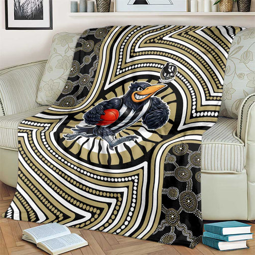 Collingwood Football Club Blanket Indigenous Monochrome Dot Art Mascot Style