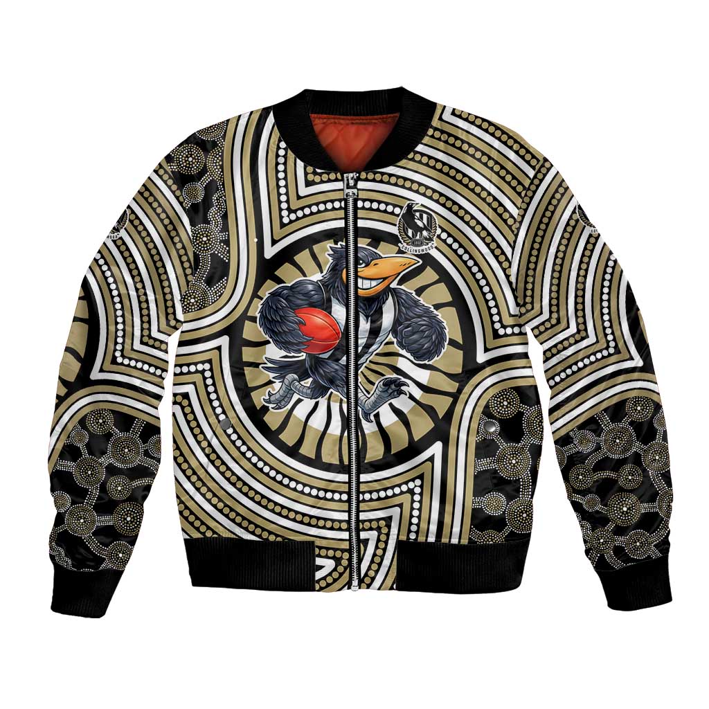Collingwood Football Club Bomber Jacket Indigenous Monochrome Dot Art Mascot Style