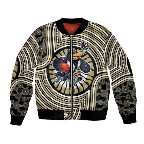 Collingwood Football Club Bomber Jacket Indigenous Monochrome Dot Art Mascot Style
