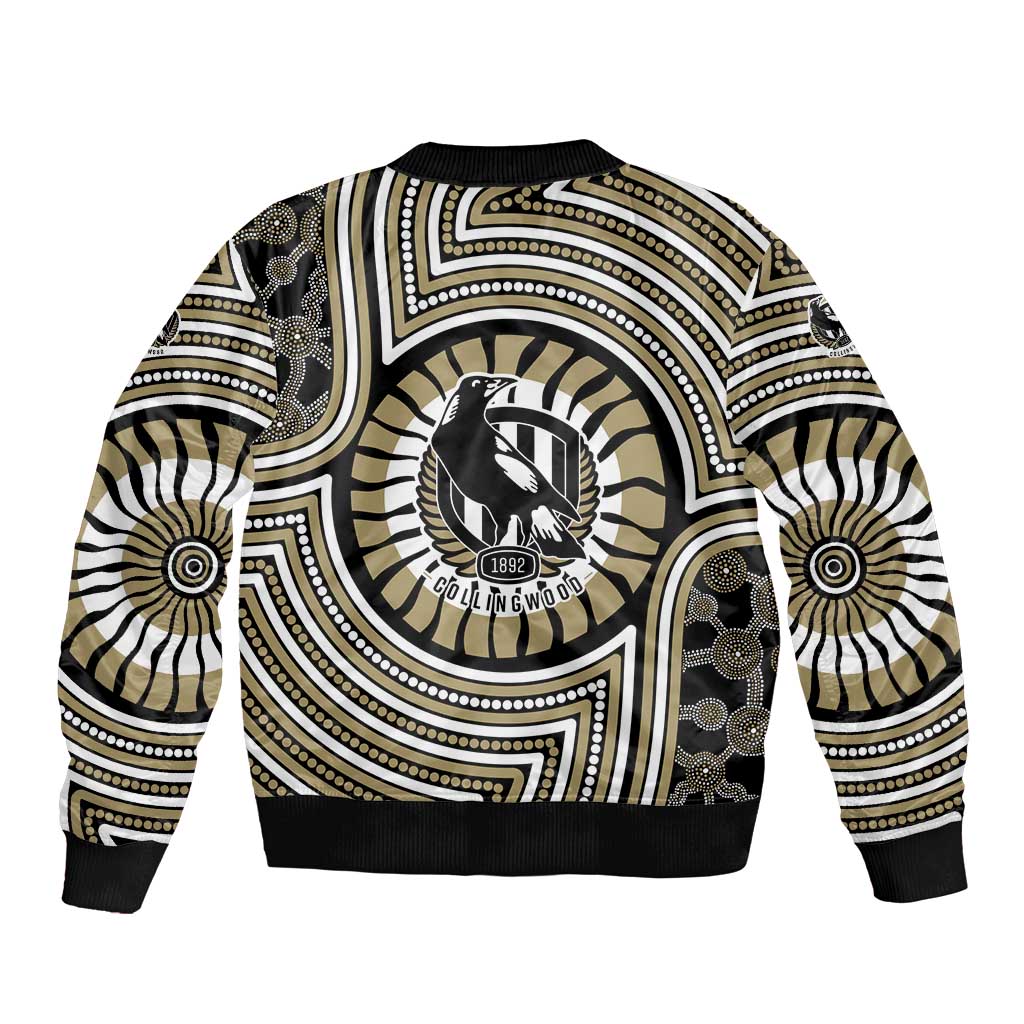 Collingwood Football Club Bomber Jacket Indigenous Monochrome Dot Art Mascot Style