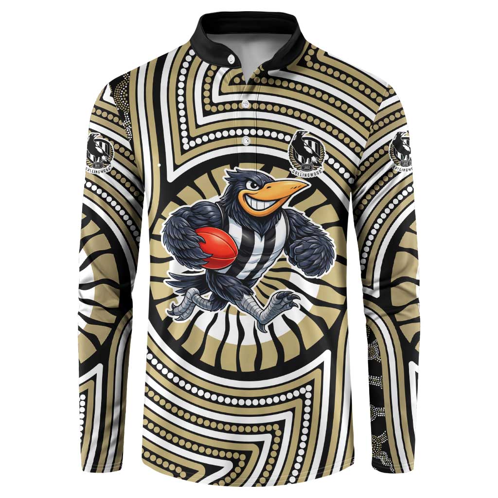 Collingwood Football Club Button Sweatshirt Indigenous Monochrome Dot Art Mascot Style