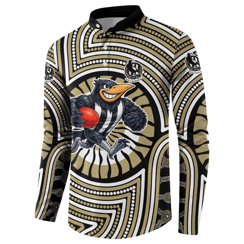 Collingwood Football Club Button Sweatshirt Indigenous Monochrome Dot Art Mascot Style