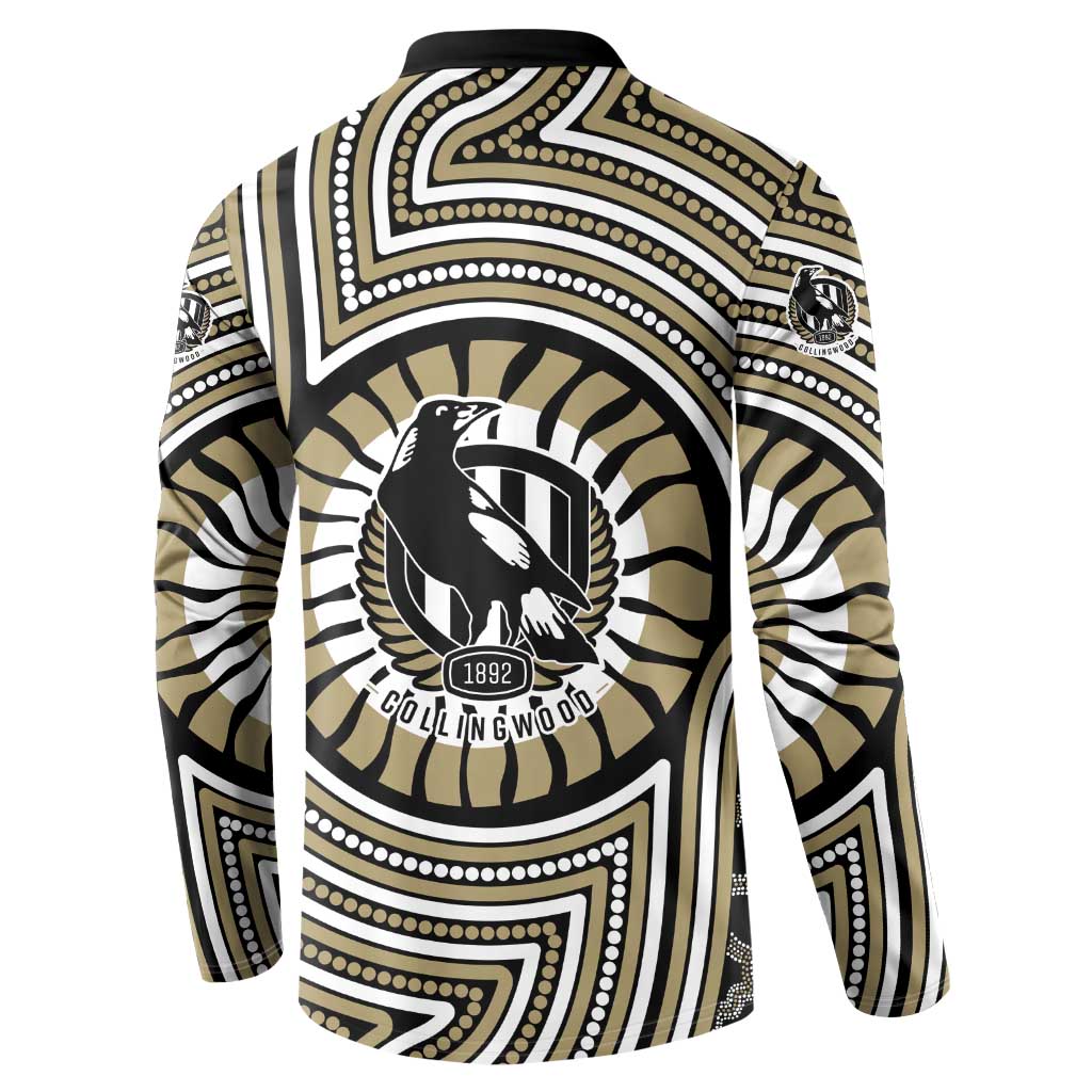 Collingwood Football Club Button Sweatshirt Indigenous Monochrome Dot Art Mascot Style