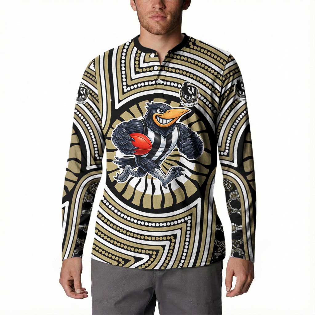 Collingwood Football Club Button Sweatshirt Indigenous Monochrome Dot Art Mascot Style