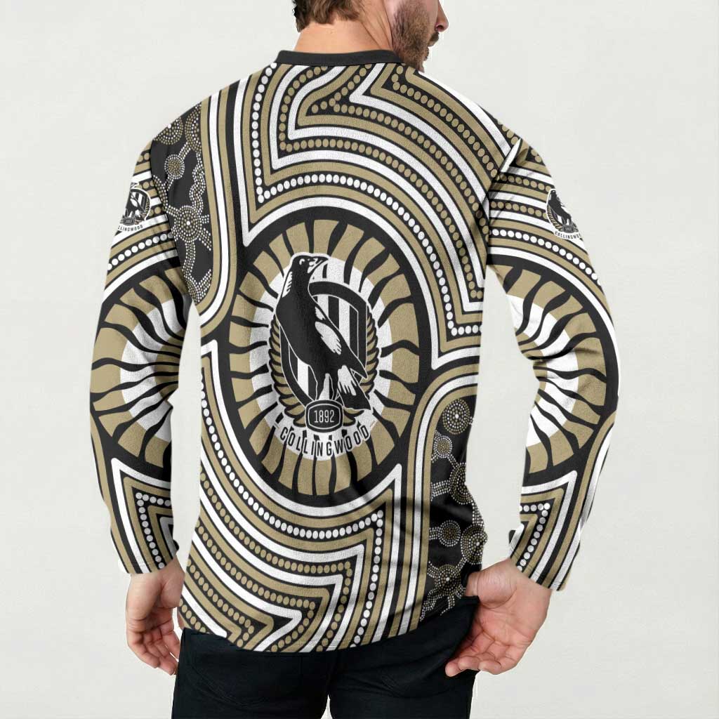 Collingwood Football Club Button Sweatshirt Indigenous Monochrome Dot Art Mascot Style
