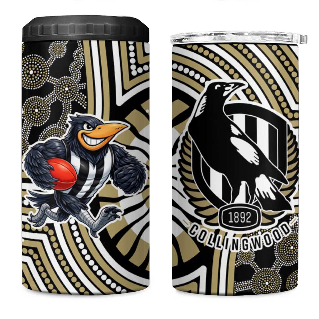 Collingwood Football Club 4 in 1 Can Cooler Tumbler Indigenous Monochrome Dot Art Mascot Style