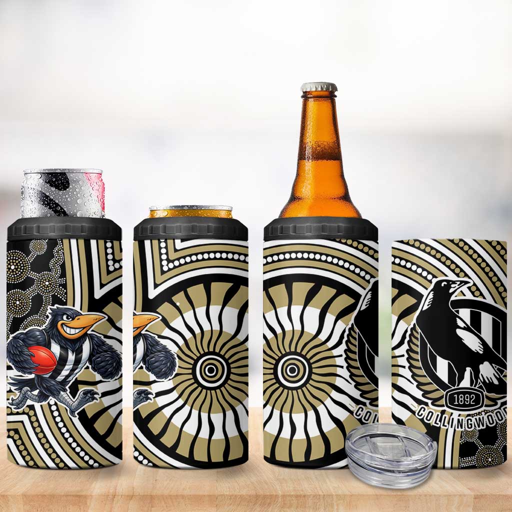 Collingwood Football Club 4 in 1 Can Cooler Tumbler Indigenous Monochrome Dot Art Mascot Style