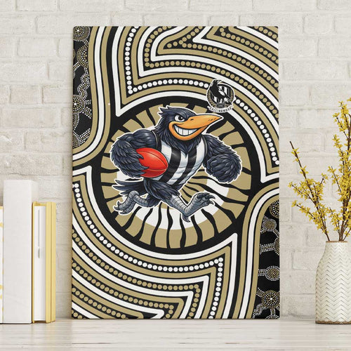 Collingwood Football Club Canvas Wall Art Indigenous Monochrome Dot Art Mascot Style