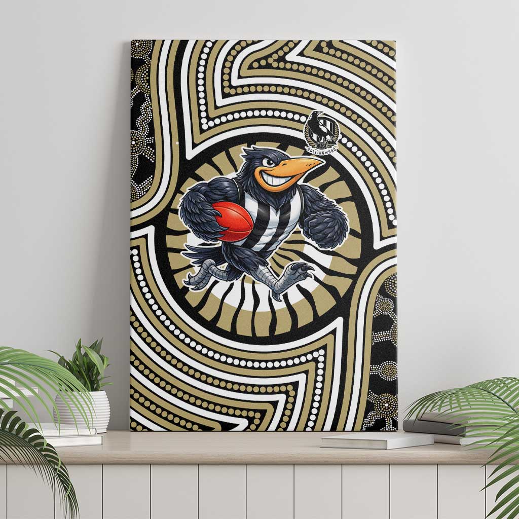 Collingwood Football Club Canvas Wall Art Indigenous Monochrome Dot Art Mascot Style