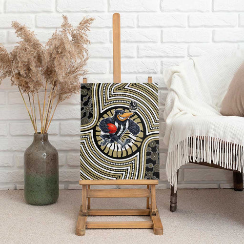 Collingwood Football Club Canvas Wall Art Indigenous Monochrome Dot Art Mascot Style