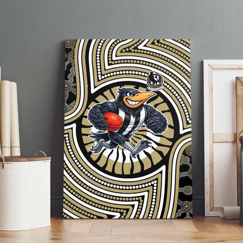 Collingwood Football Club Canvas Wall Art Indigenous Monochrome Dot Art Mascot Style