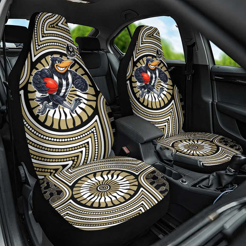 Collingwood Football Club Car Seat Cover Indigenous Monochrome Dot Art Mascot Style