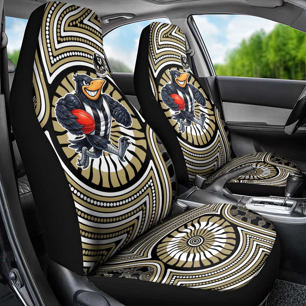 Collingwood Football Club Car Seat Cover Indigenous Monochrome Dot Art Mascot Style