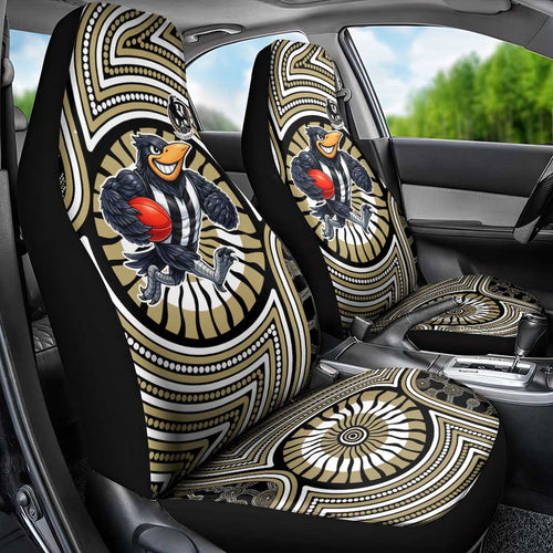 Collingwood Football Club Car Seat Cover Indigenous Monochrome Dot Art Mascot Style