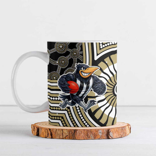 Collingwood Football Club Ceramic Mug Indigenous Monochrome Dot Art Mascot Style