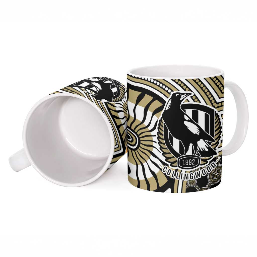 Collingwood Football Club Ceramic Mug Indigenous Monochrome Dot Art Mascot Style