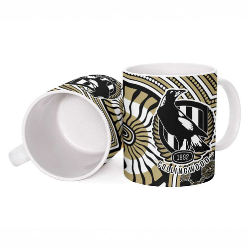 Collingwood Football Club Ceramic Mug Indigenous Monochrome Dot Art Mascot Style