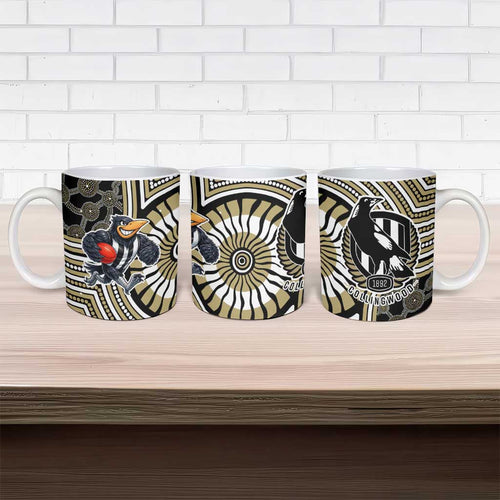 Collingwood Football Club Ceramic Mug Indigenous Monochrome Dot Art Mascot Style