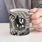 Collingwood Football Club Ceramic Mug Indigenous Monochrome Dot Art Mascot Style