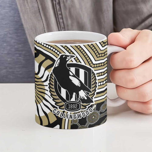 Collingwood Football Club Ceramic Mug Indigenous Monochrome Dot Art Mascot Style