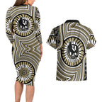 Collingwood Football Club Couples Matching Long Sleeve Bodycon Dress and Hawaiian Shirt Indigenous Monochrome Dot Art Mascot Style
