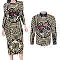 Collingwood Football Club Couples Matching Long Sleeve Bodycon Dress and Long Sleeve Button Shirt Indigenous Monochrome Dot Art Mascot Style