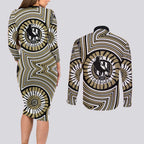 Collingwood Football Club Couples Matching Long Sleeve Bodycon Dress and Long Sleeve Button Shirt Indigenous Monochrome Dot Art Mascot Style