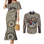 Collingwood Football Club Couples Matching Mermaid Dress and Long Sleeve Button Shirt Indigenous Monochrome Dot Art Mascot Style