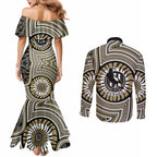 Collingwood Football Club Couples Matching Mermaid Dress and Long Sleeve Button Shirt Indigenous Monochrome Dot Art Mascot Style