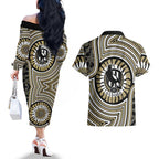Collingwood Football Club Couples Matching Off The Shoulder Long Sleeve Dress and Hawaiian Shirt Indigenous Monochrome Dot Art Mascot Style
