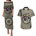 Collingwood Football Club Couples Matching Puletasi and Hawaiian Shirt Indigenous Monochrome Dot Art Mascot Style