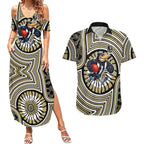 Collingwood Football Club Couples Matching Summer Maxi Dress and Hawaiian Shirt Indigenous Monochrome Dot Art Mascot Style