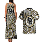 Collingwood Football Club Couples Matching Tank Maxi Dress and Hawaiian Shirt Indigenous Monochrome Dot Art Mascot Style