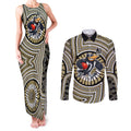 Collingwood Football Club Couples Matching Tank Maxi Dress and Long Sleeve Button Shirt Indigenous Monochrome Dot Art Mascot Style