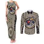 Collingwood Football Club Couples Matching Tank Maxi Dress and Long Sleeve Button Shirt Indigenous Monochrome Dot Art Mascot Style