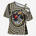 Collingwood Football Club Cross Shoulder Shirt Indigenous Monochrome Dot Art Mascot Style