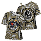 Collingwood Football Club Cross Shoulder Shirt Indigenous Monochrome Dot Art Mascot Style