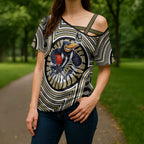 Collingwood Football Club Cross Shoulder Shirt Indigenous Monochrome Dot Art Mascot Style