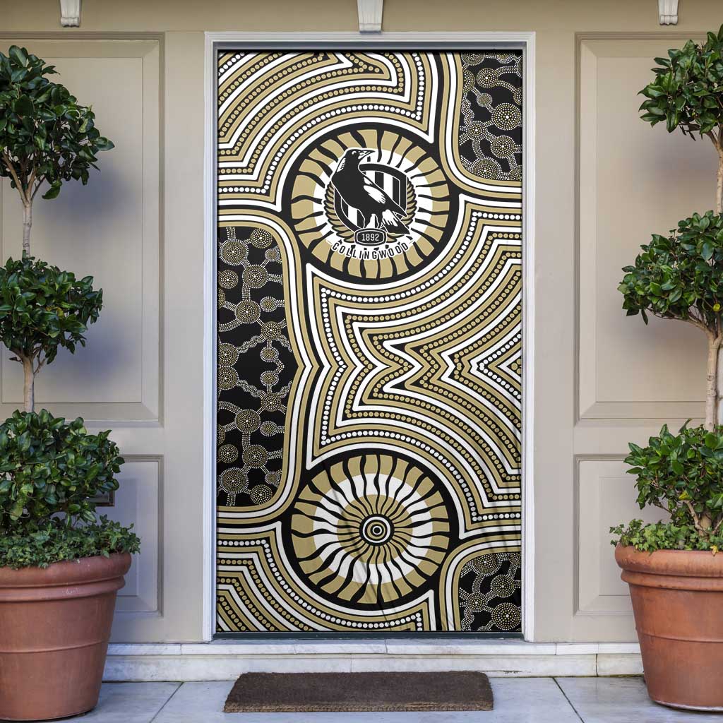 Collingwood Football Club Door Cover Indigenous Monochrome Dot Art Mascot Style