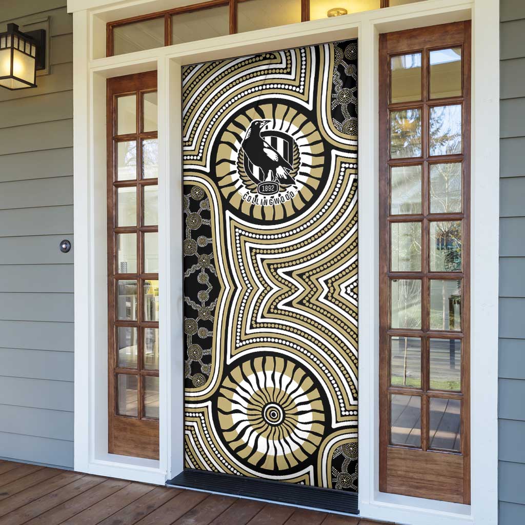 Collingwood Football Club Door Cover Indigenous Monochrome Dot Art Mascot Style