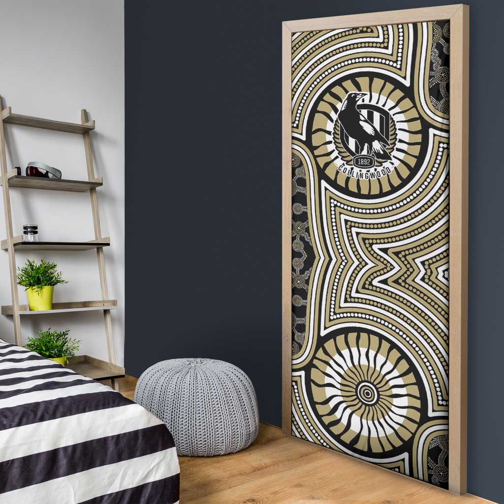 Collingwood Football Club Door Cover Indigenous Monochrome Dot Art Mascot Style
