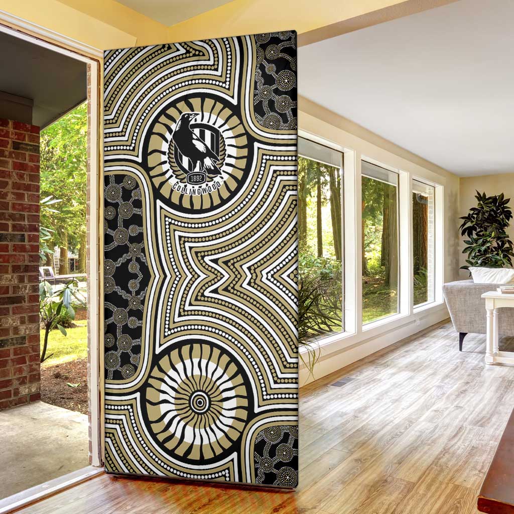 Collingwood Football Club Door Cover Indigenous Monochrome Dot Art Mascot Style
