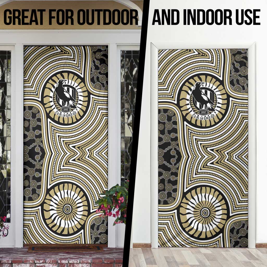 Collingwood Football Club Door Cover Indigenous Monochrome Dot Art Mascot Style
