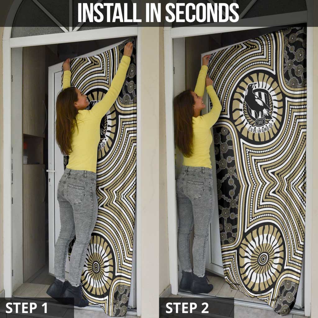 Collingwood Football Club Door Cover Indigenous Monochrome Dot Art Mascot Style