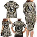Collingwood Football Club Family Matching Long Sleeve Bodycon Dress and Hawaiian Shirt Indigenous Monochrome Dot Art Mascot Style