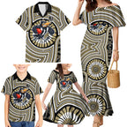 Collingwood Football Club Family Matching Mermaid Dress and Hawaiian Shirt Indigenous Monochrome Dot Art Mascot Style